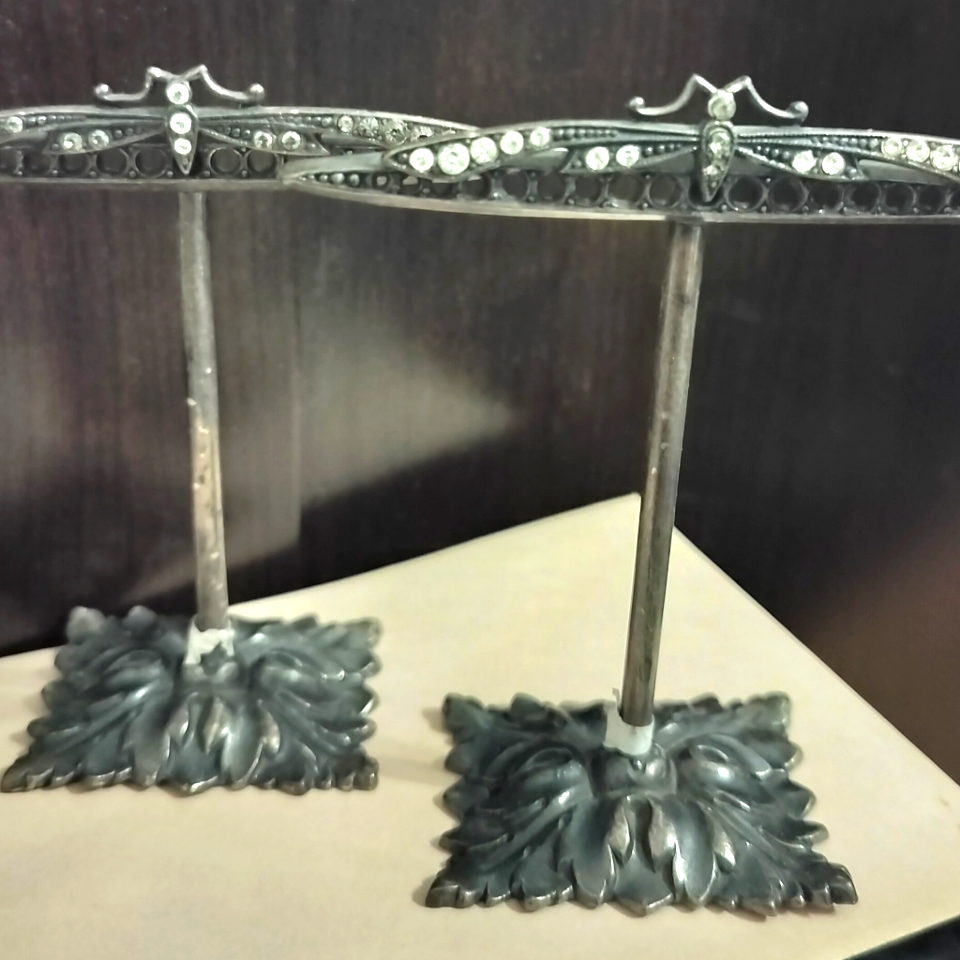 Two Silver Metal And Chrystal Earrings Stands